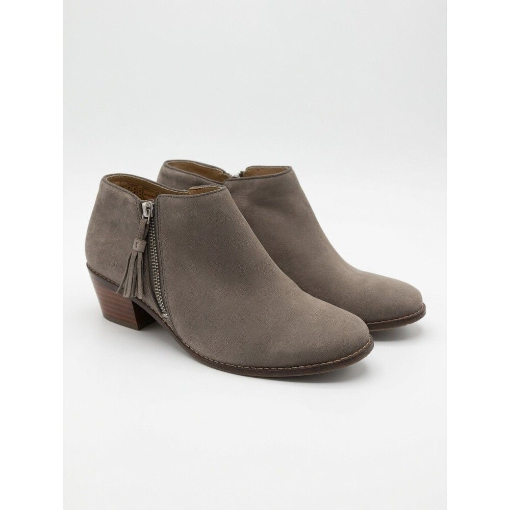 Vionic Serena Ankle Boots Women 8 Gray Taupe Suede Tassel Zip Orthotic Comfort